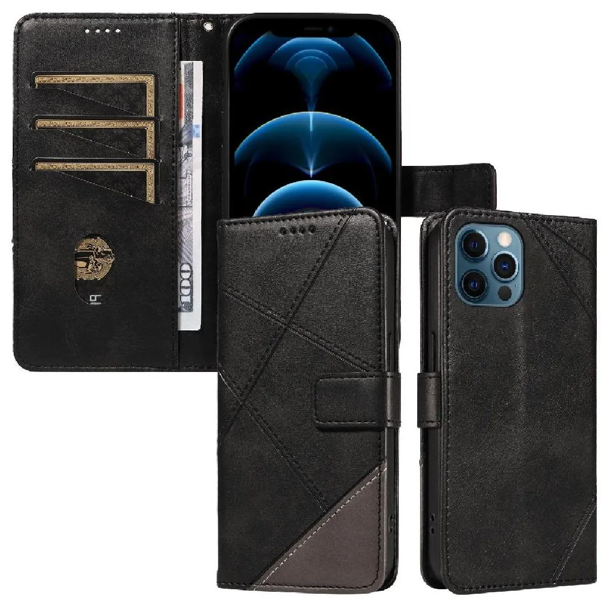 Générique Noir Coque À Fentes Pour Cartes Avec Support Iphone 13 Pro Max