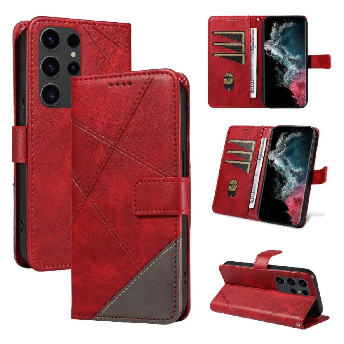 Générique Rouge Étui À Rabat Avec Fentes Pour Cartes Samsung Galaxy S23 Ultra