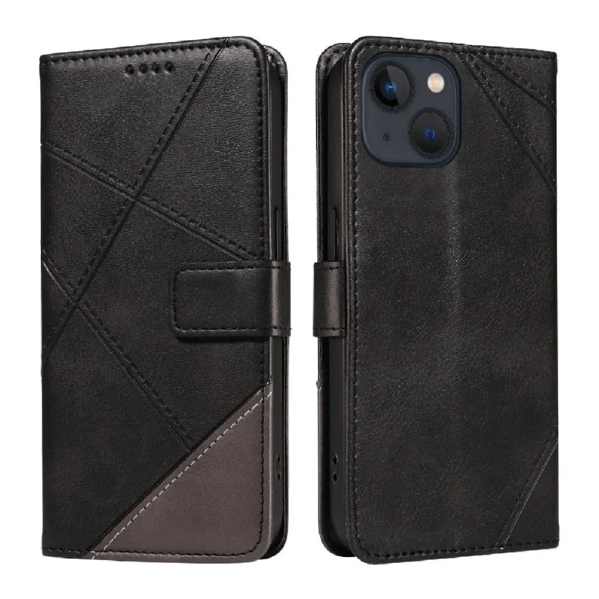 Générique Noir Étui Portefeuille En Cuir Avec Support Iphone 13
