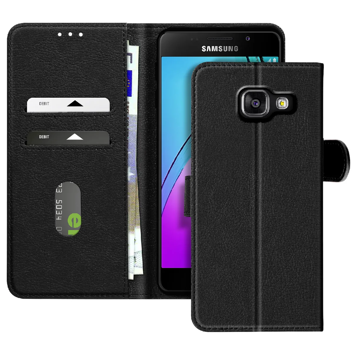 Avizar Noir Étui Pour Samsung Galaxy A3 Clapet Portefeuille Et Support Vidéo