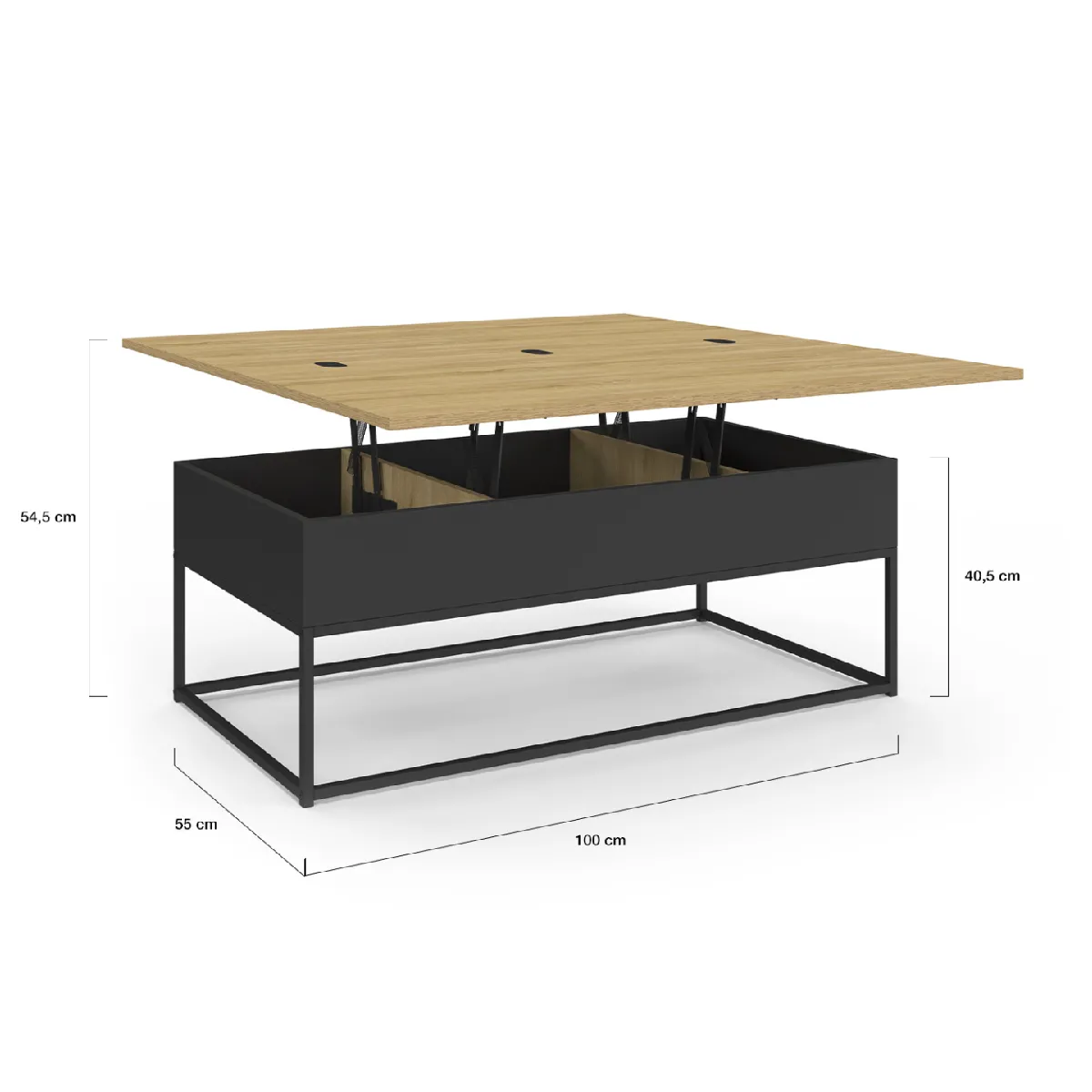 Table basse plateau relevable intégral rectangulaire PHOENIX et étagère inférieure bois et noir Table basse plateau relevable intégral rectangulaire PHOENIX et étagère inférieure bois et noir