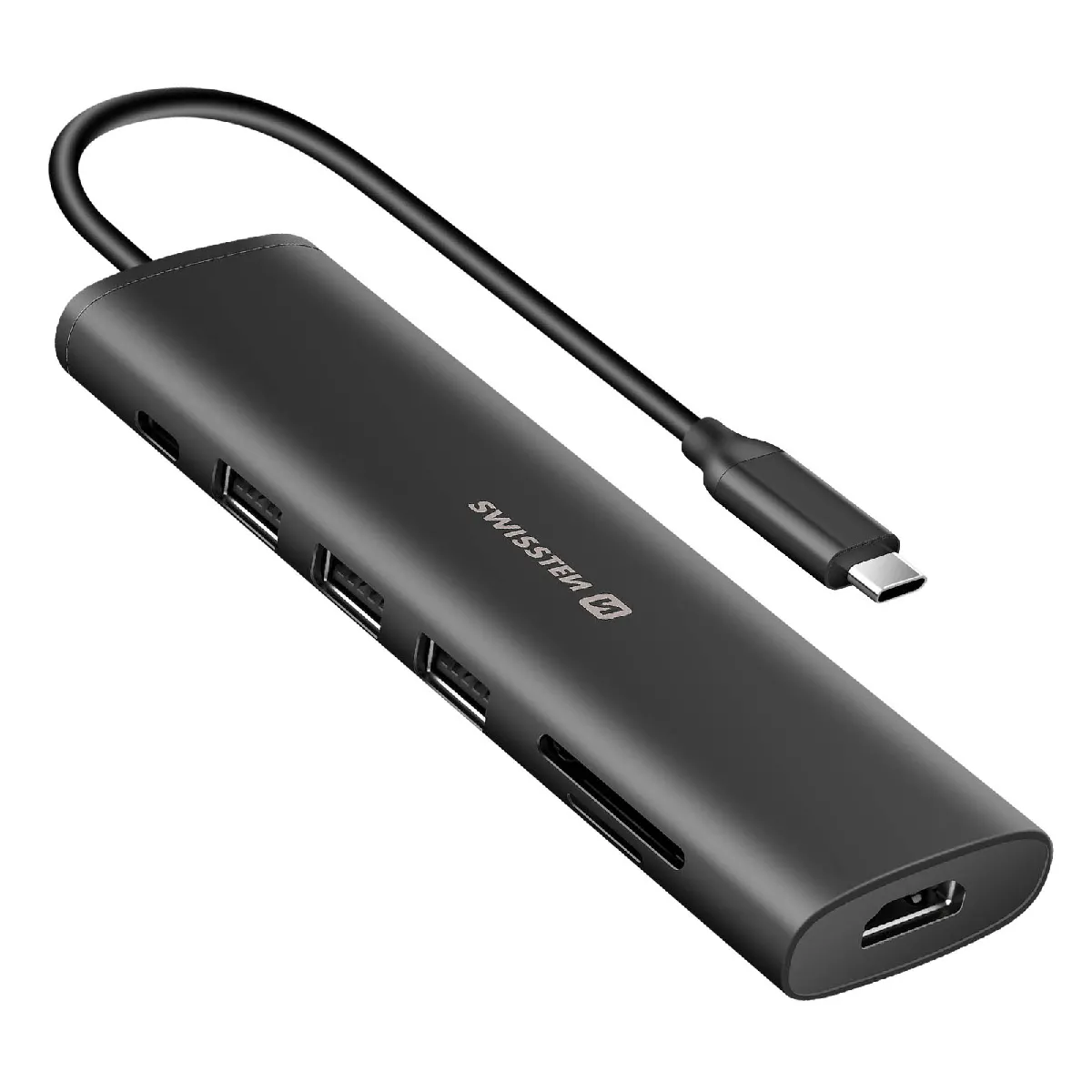 Swissten Noir Hub Usb-C Vers Usb-C 100W + Hdmi + Usb + Lecteur Carte Sd / Micro-Sd - Neuf - Image 3
