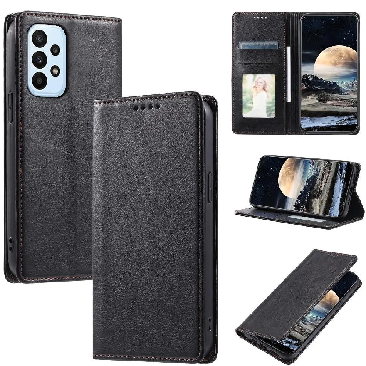 Générique Noir Étui Portefeuille Avec Support Intégré Et Fermeture Magnétique Samsung Galaxy A73 5G