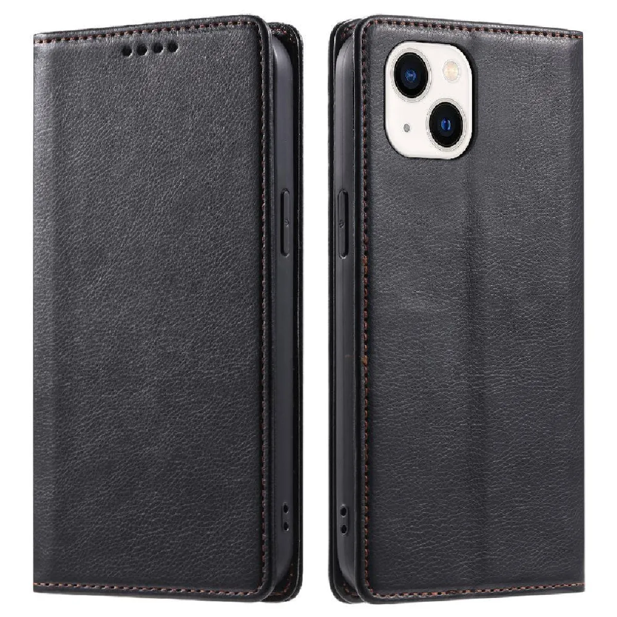 Générique Noir Étui En Similicuir Et Plastique À Fermeture Magnétique Iphone 14