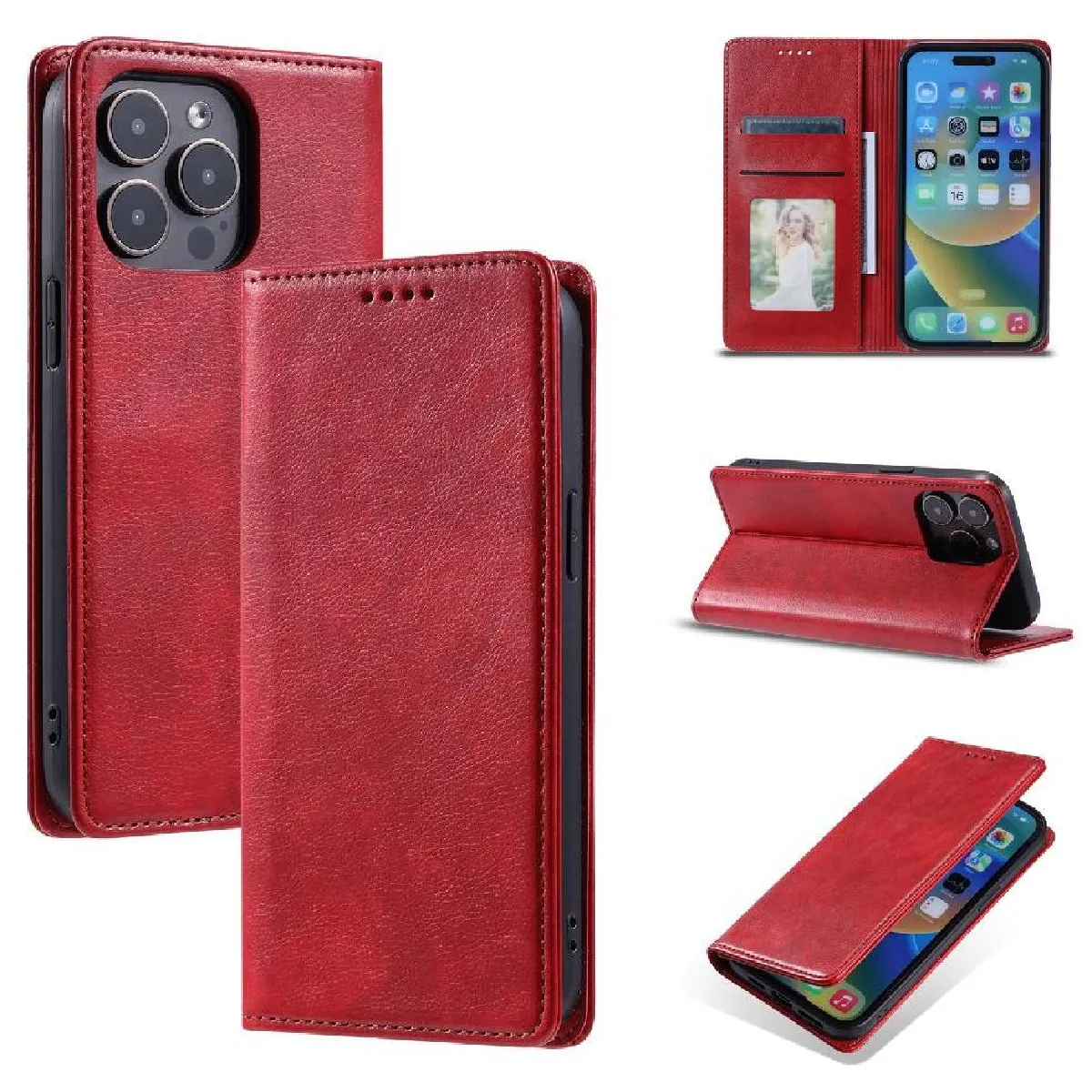 Générique Rouge Étui Portefeuille En Similicuir Apple Iphone 13 Pro Max