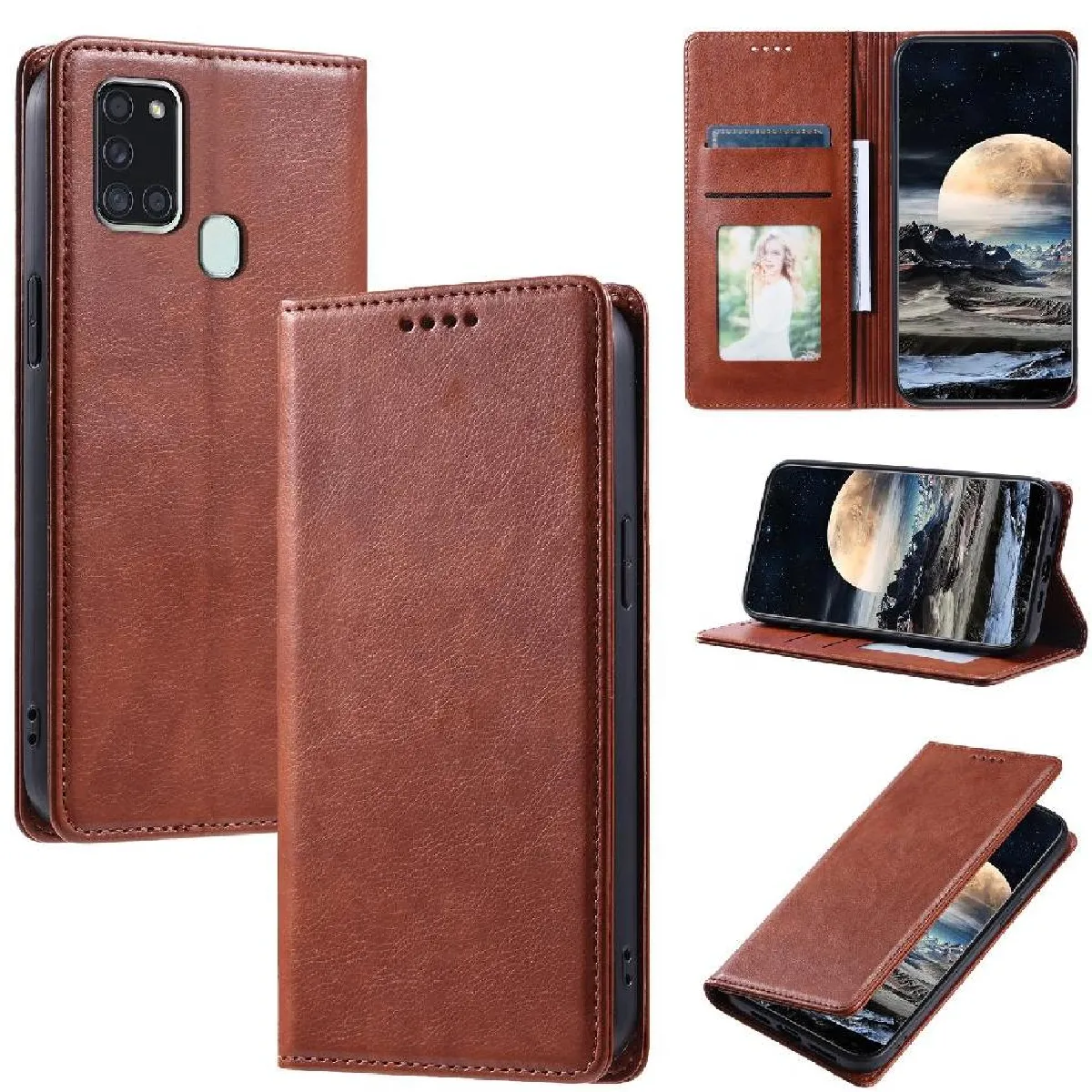 Générique Marron Étui Rabat Porte-Cartes Avec Support Samsung Galaxy A21s