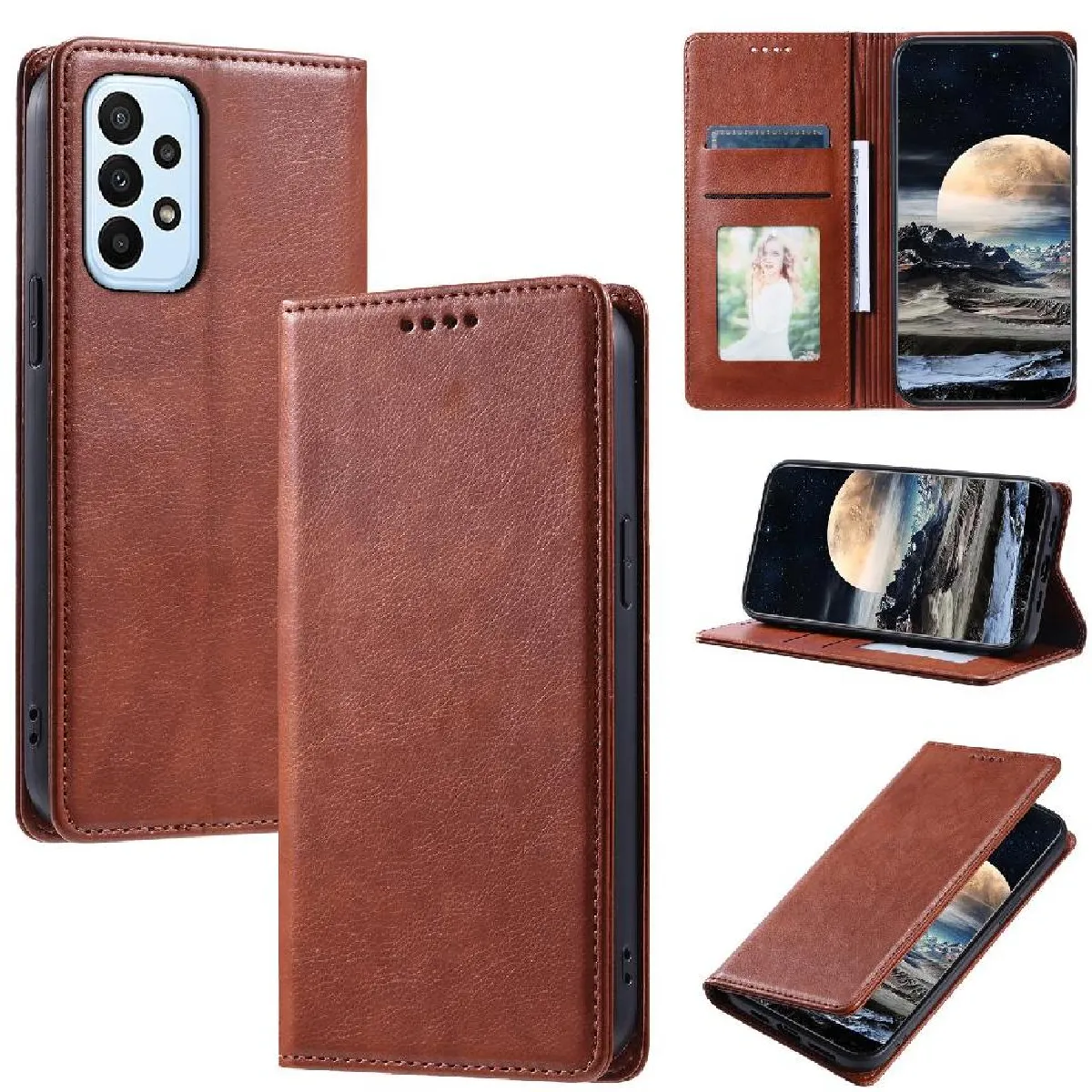 Générique Marron Étui Portefeuille En Similicuir Avec Support Intégré Samsung Galaxy A32 4G