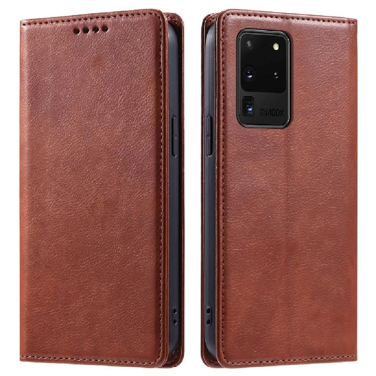 Générique Marron Étui Portefeuille Magnétique Avec Support Samsung Galaxy S20 Ultra