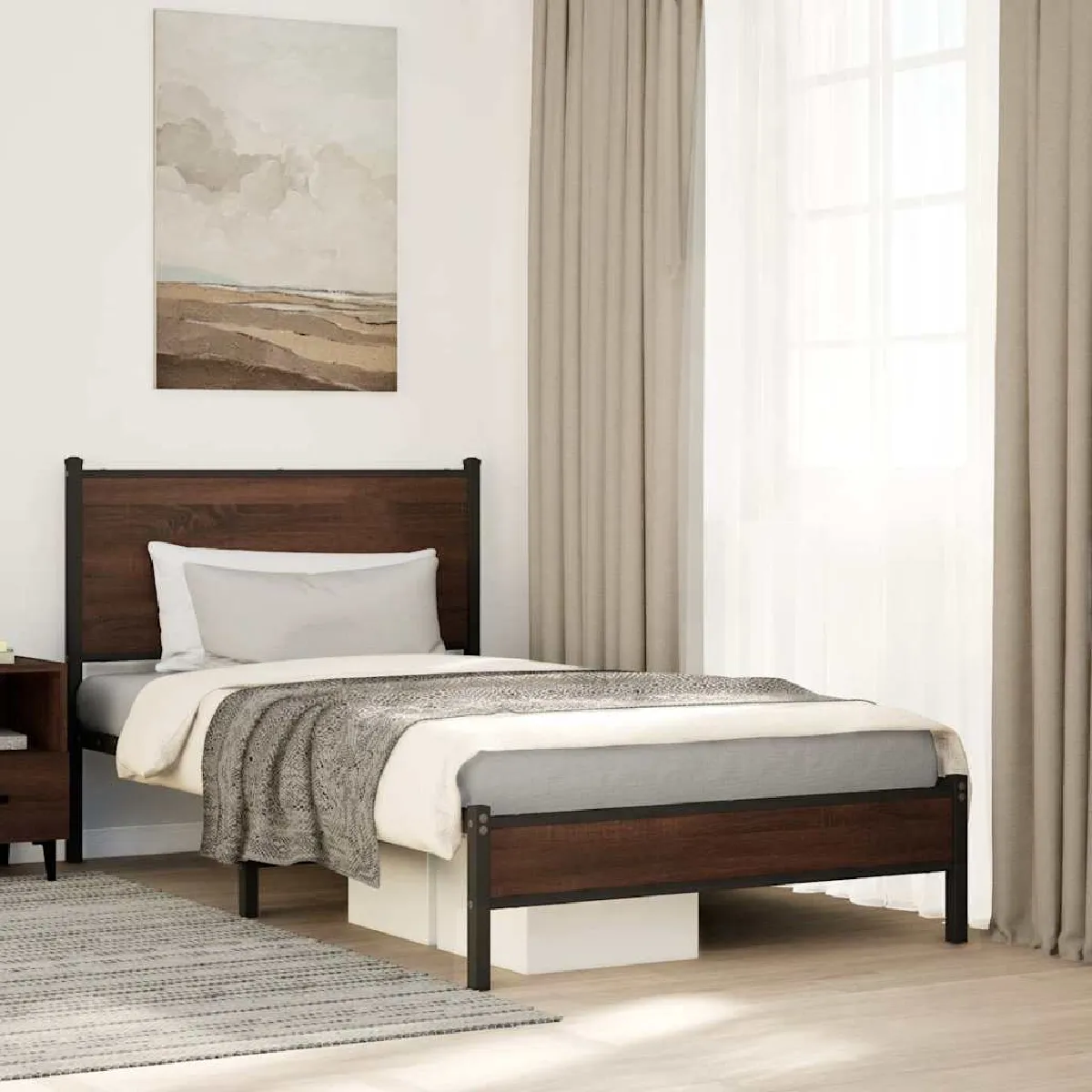 Vidaxl Marron Cadre De Lit En Métal Sans Matelas Chêne 100X200 Cm