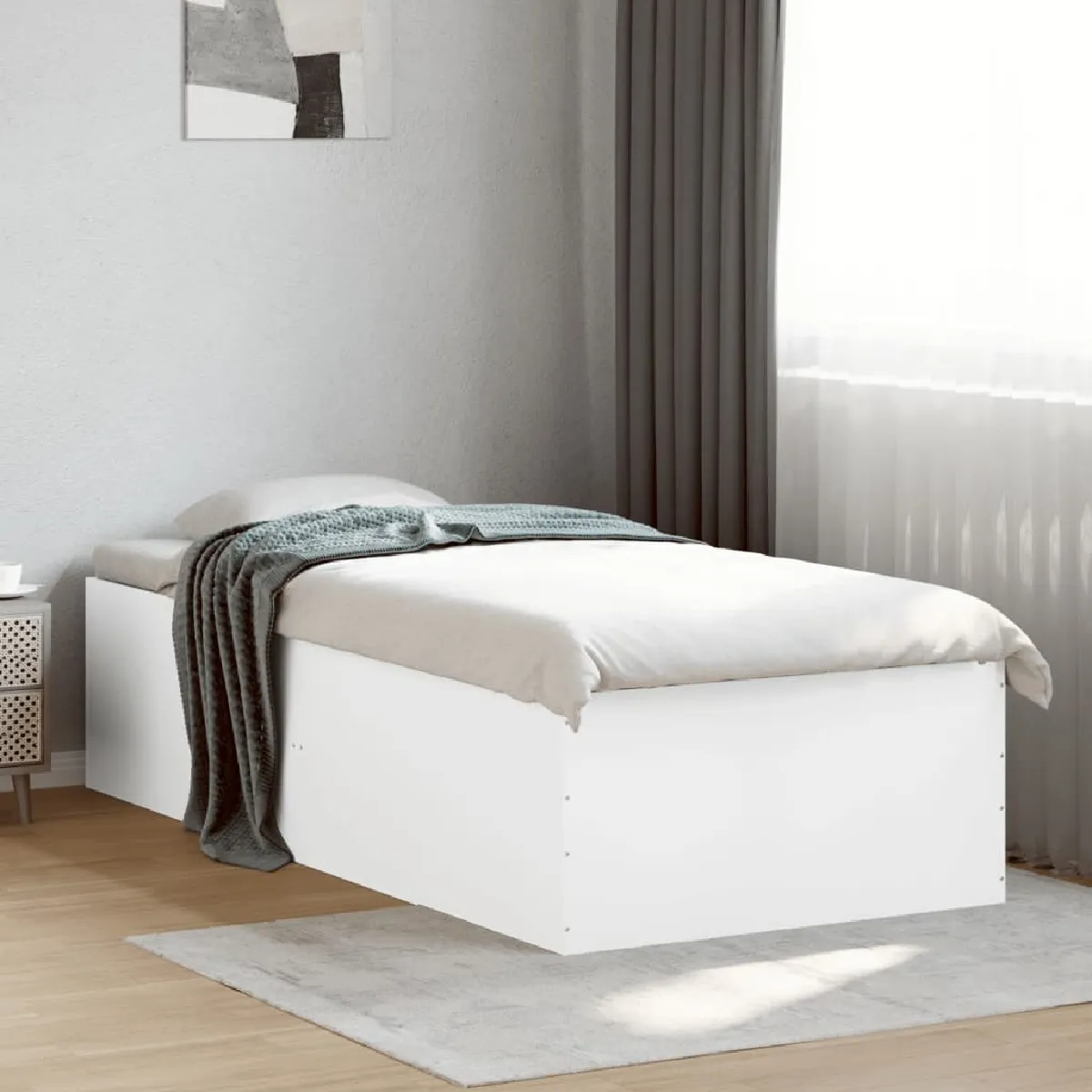 Non Communiqué Blanc Vidaxl Cadre De Lit 90X200 Cm Bois D'ingénierie, Meuble De Chambre À Coucher, Sommier, Lit À Panneaux, Lit, Lit 3280965 - Image 3