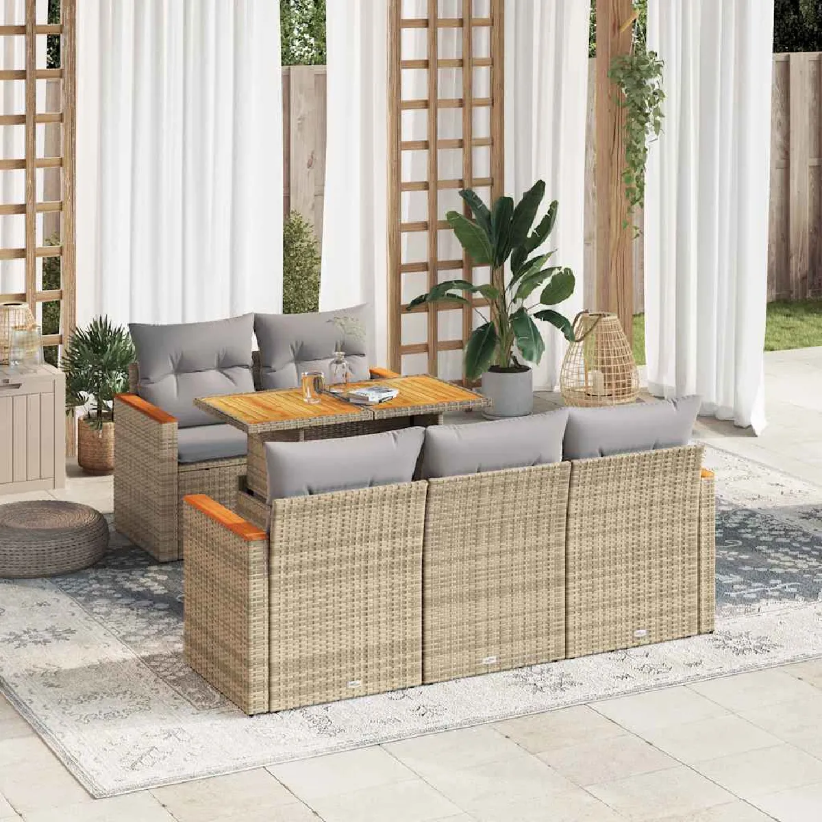 vidaXL Salon de Jardin 6 pcs Résine Tressée Acacia