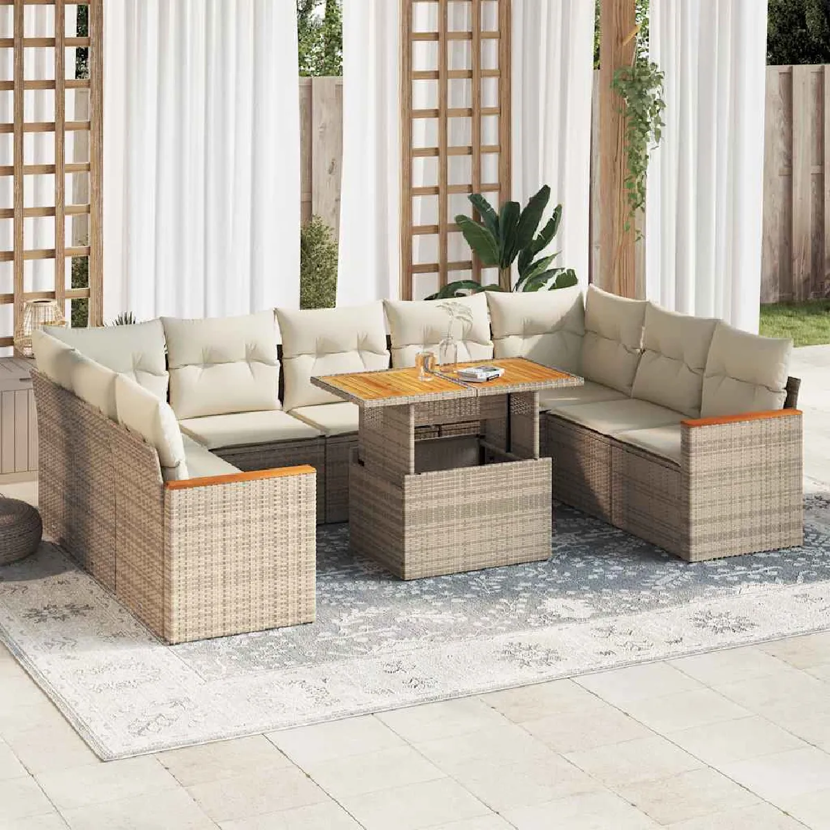 VIDAXL Salon de jardin 10 pcs résine tressée acacia