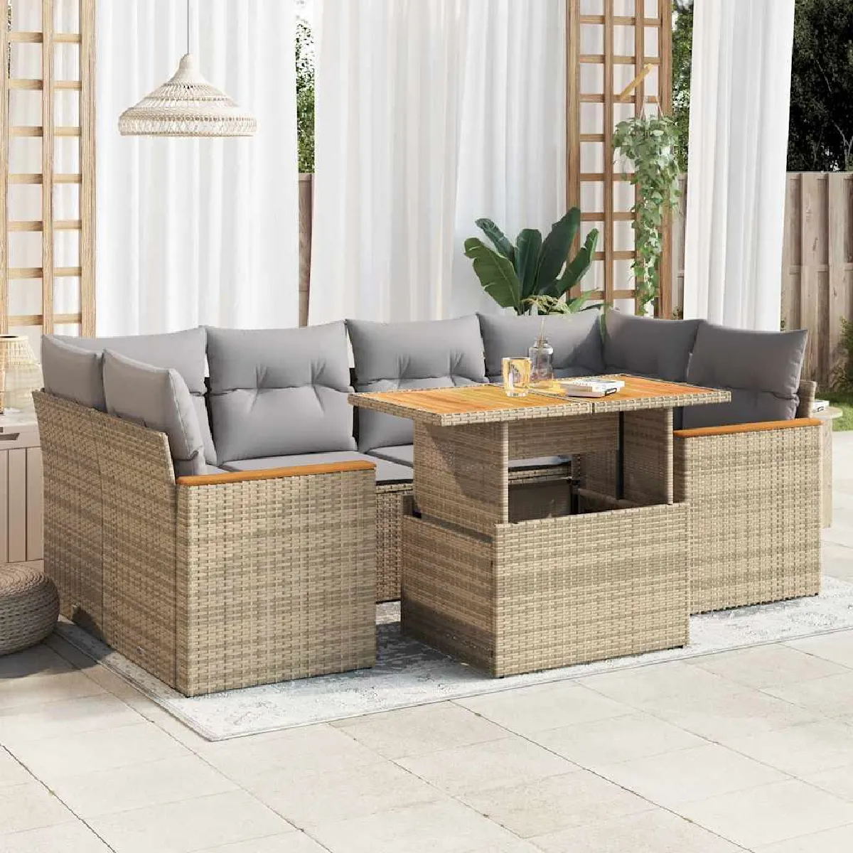 vidaXL Salon de jardin 6 pcs résine tressée avec acacia