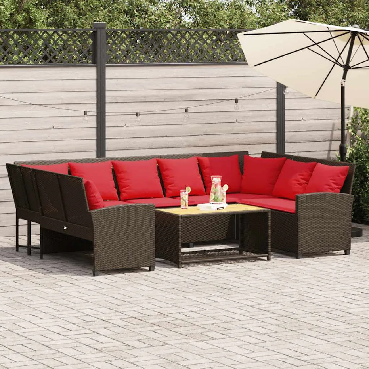 vidaXL Canapé de Jardin 2 Places avec Table et Tabourets Fauteuils avec Coussins Mobilier dExtérieur Patio Moderne 368421 - vue 9