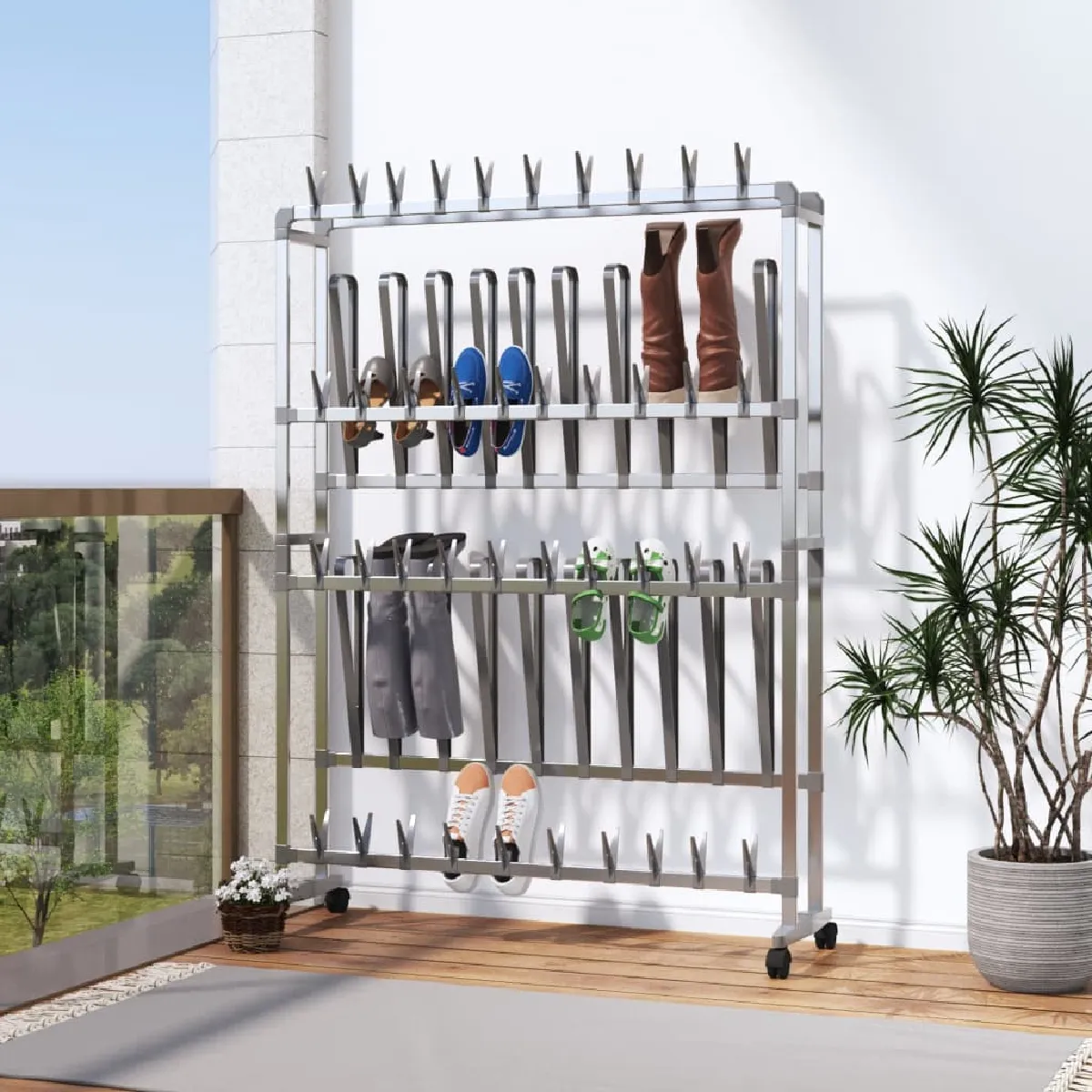 vidaXL Étagère à Chaussures avec Roulettes - Argenté