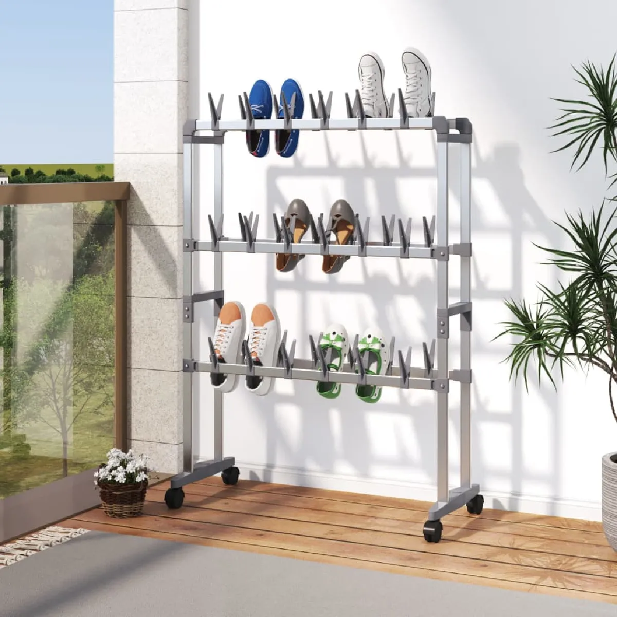 vidaXL Étagère à chaussures avec roulettes Argenté Aluminium
