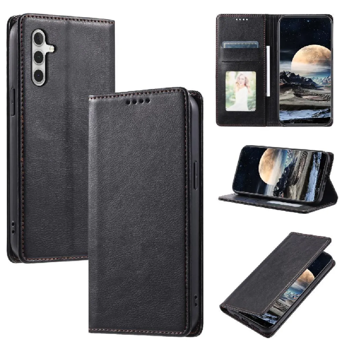 Générique Noir Étui Portefeuille À Rabat Magnétique Samsung Galaxy S24 Plus