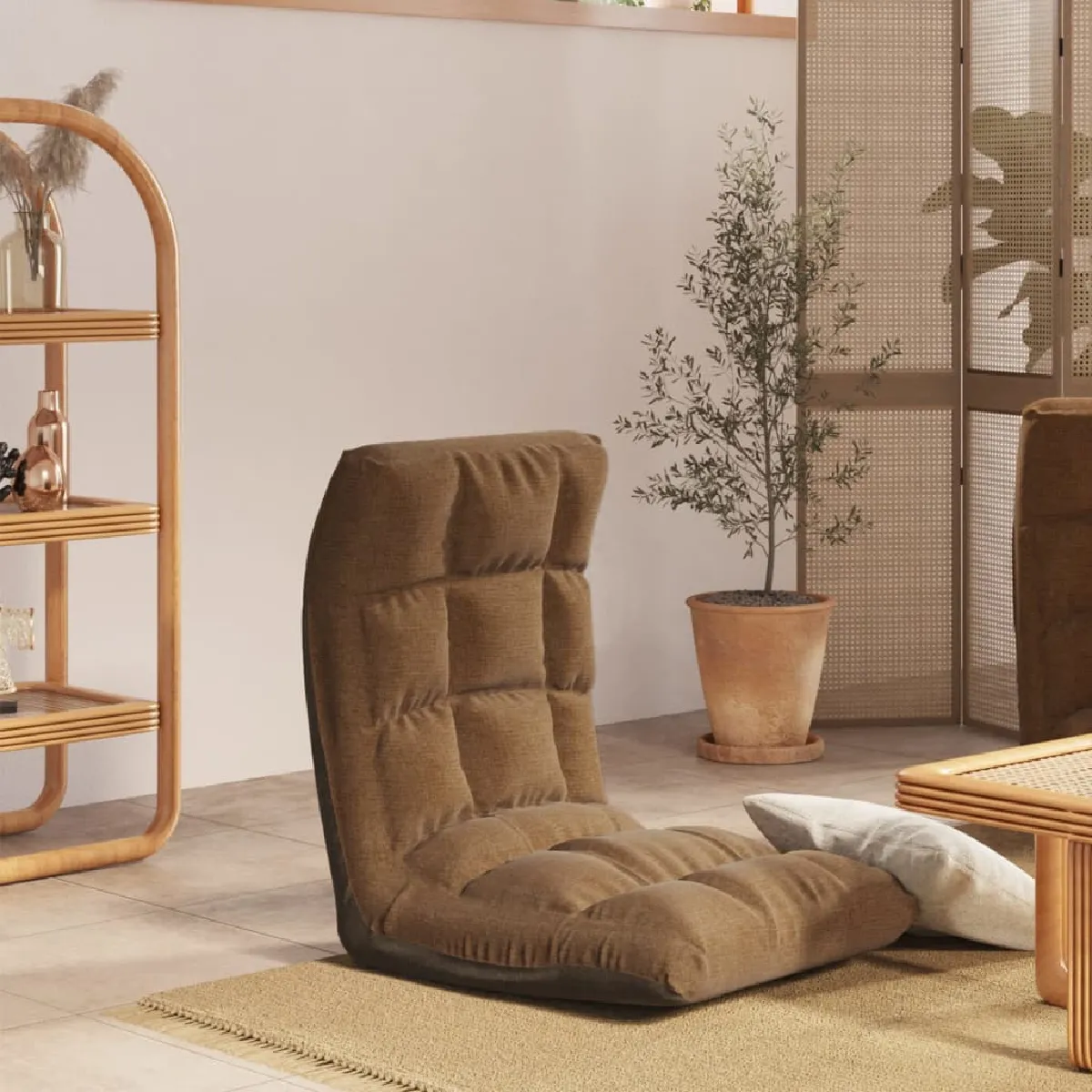 Non Communiqué Brun Vidaxl Chaise Pliable De Sol Marron Tissu336587 - Image 3