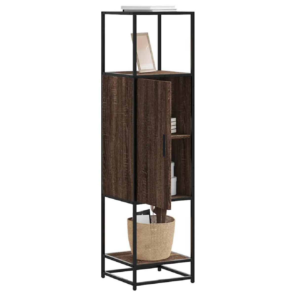 Non Communiqué Marron Vidaxl Buffet Haut Chêne 35,5X35x139 Cm Bois D'ingénierie Métal, Armoire Latérale, Armoire De Rangement Haute, 849038 - Image 3