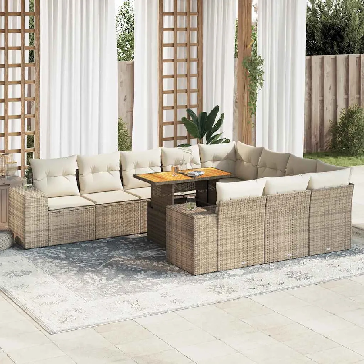 VIDAXL Salon de jardin 10 pcs résine tressée acacia - vue 2