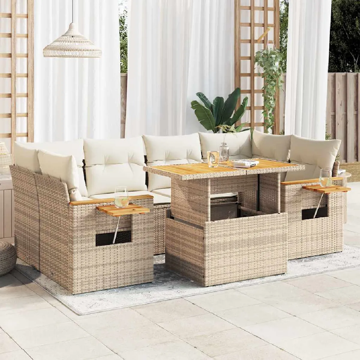 VIDAXL Salon de jardin 7 pcs Résine tressée acacia - vue 3