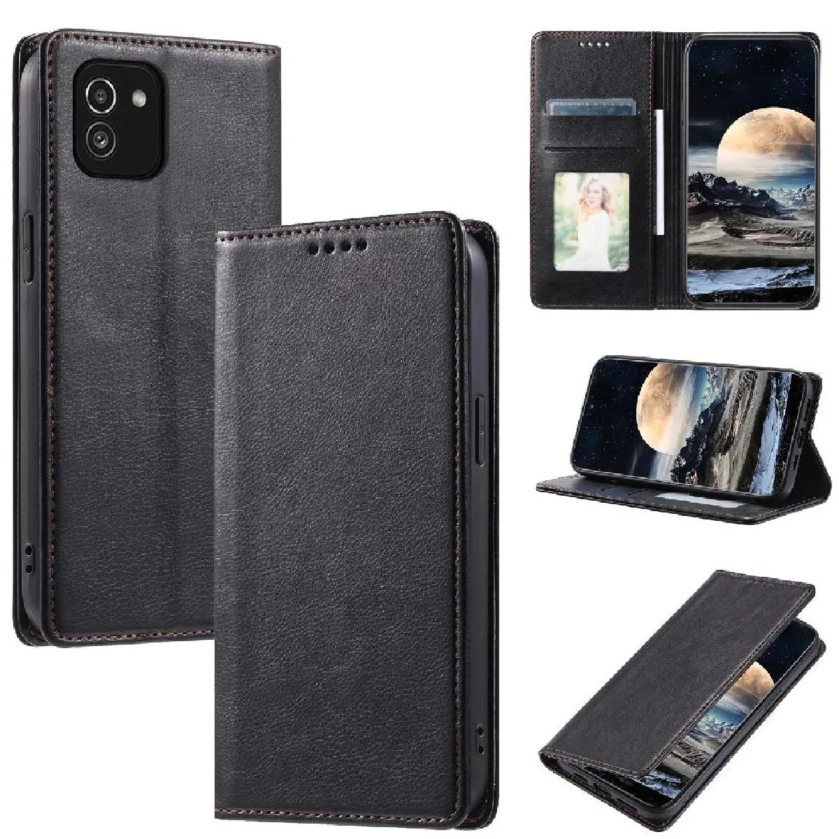 Générique Noir Étui Portefeuille En Similicuir Avec Support Samsung Galaxy A03