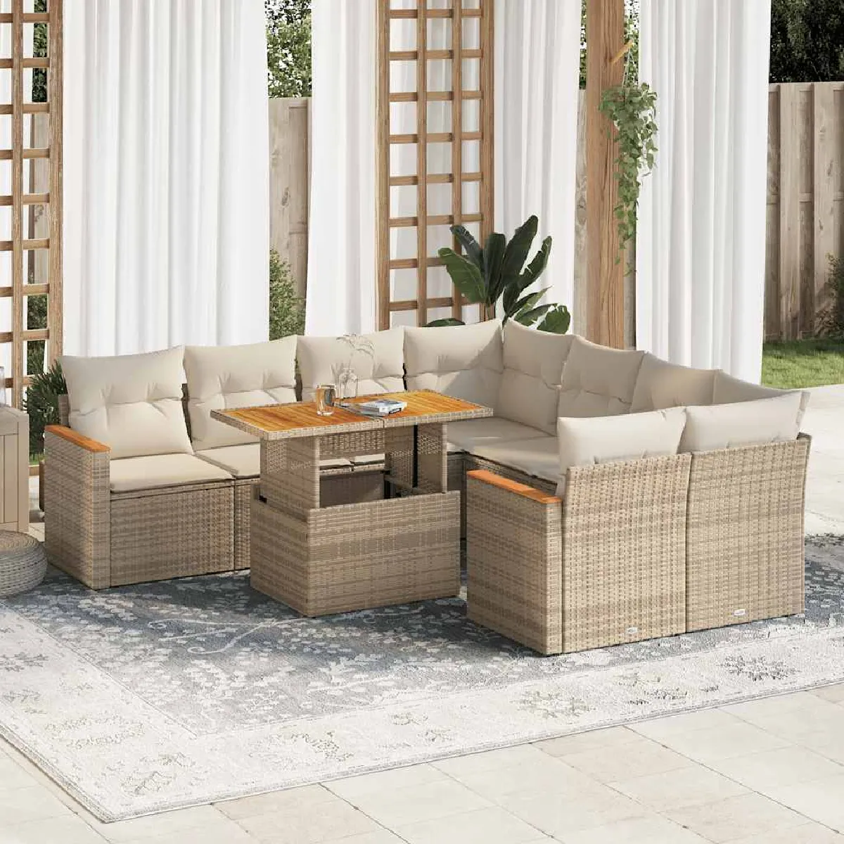 VIDAXL Salon de jardin 9 pcs Résine tressée et acacia - vue 2