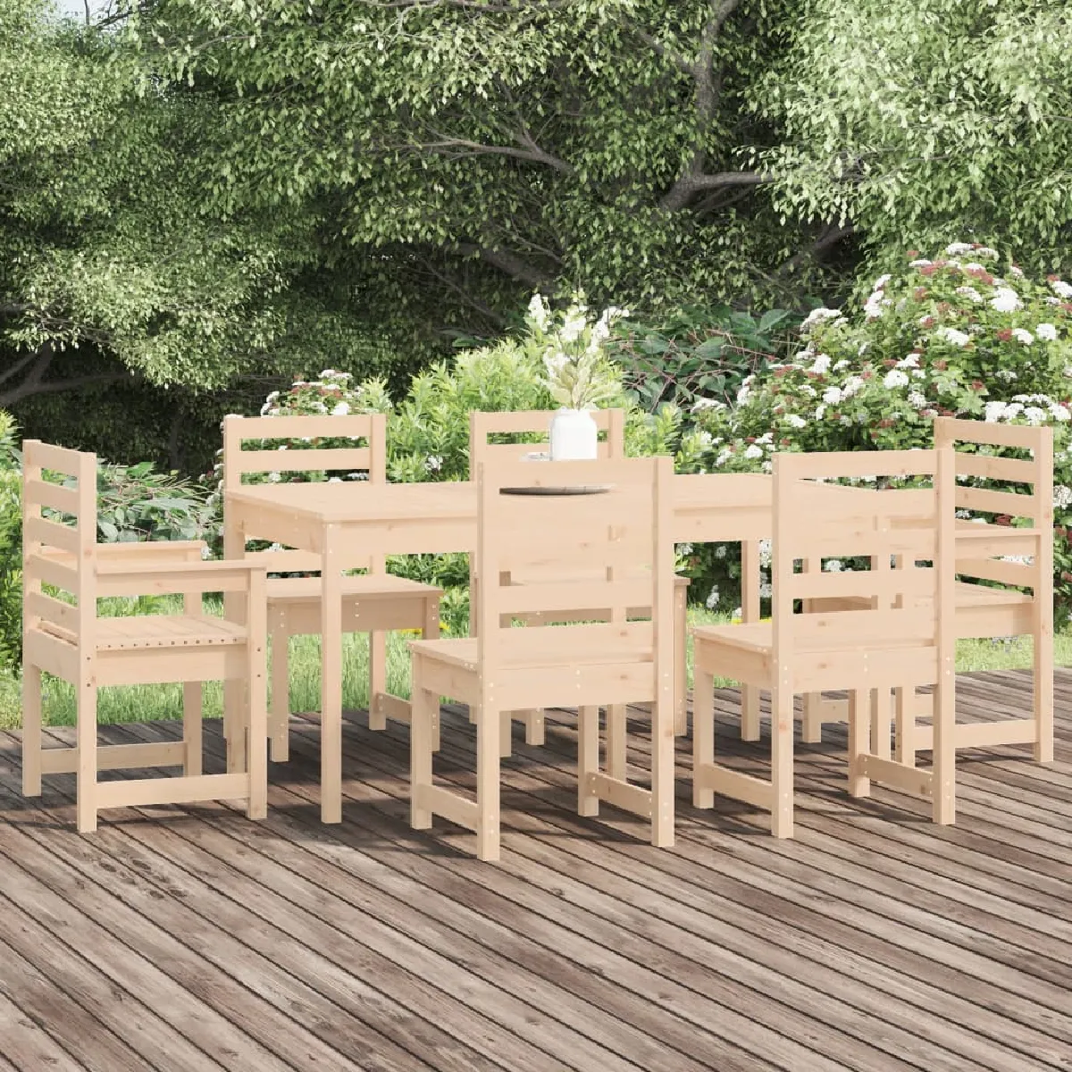 vidaXL Ensemble à manger Bois massif de pin 7 pcs - vue 2