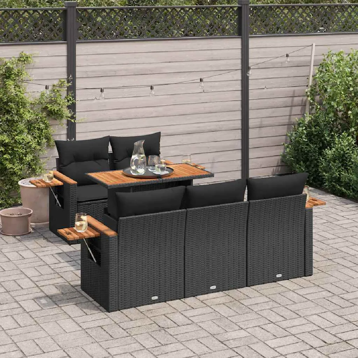 vidaXL Salon de jardin 6 pcs résine tressée avec acacia - vue 2