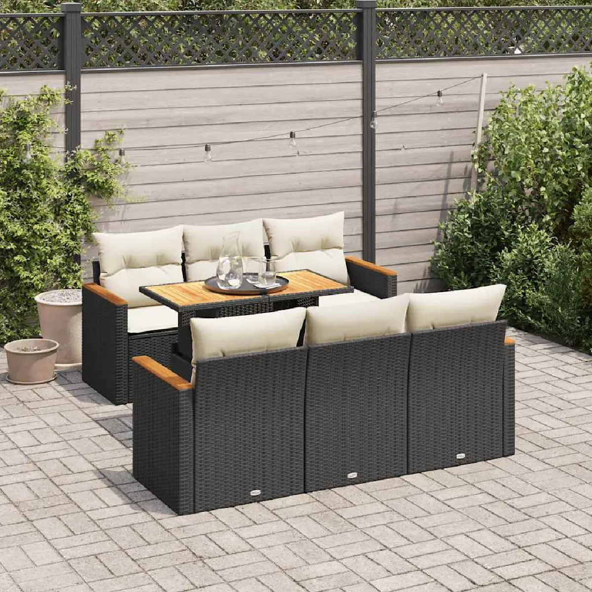 Vidaxl Noir Salon De Jardin 7 Pcs Résine Tressée