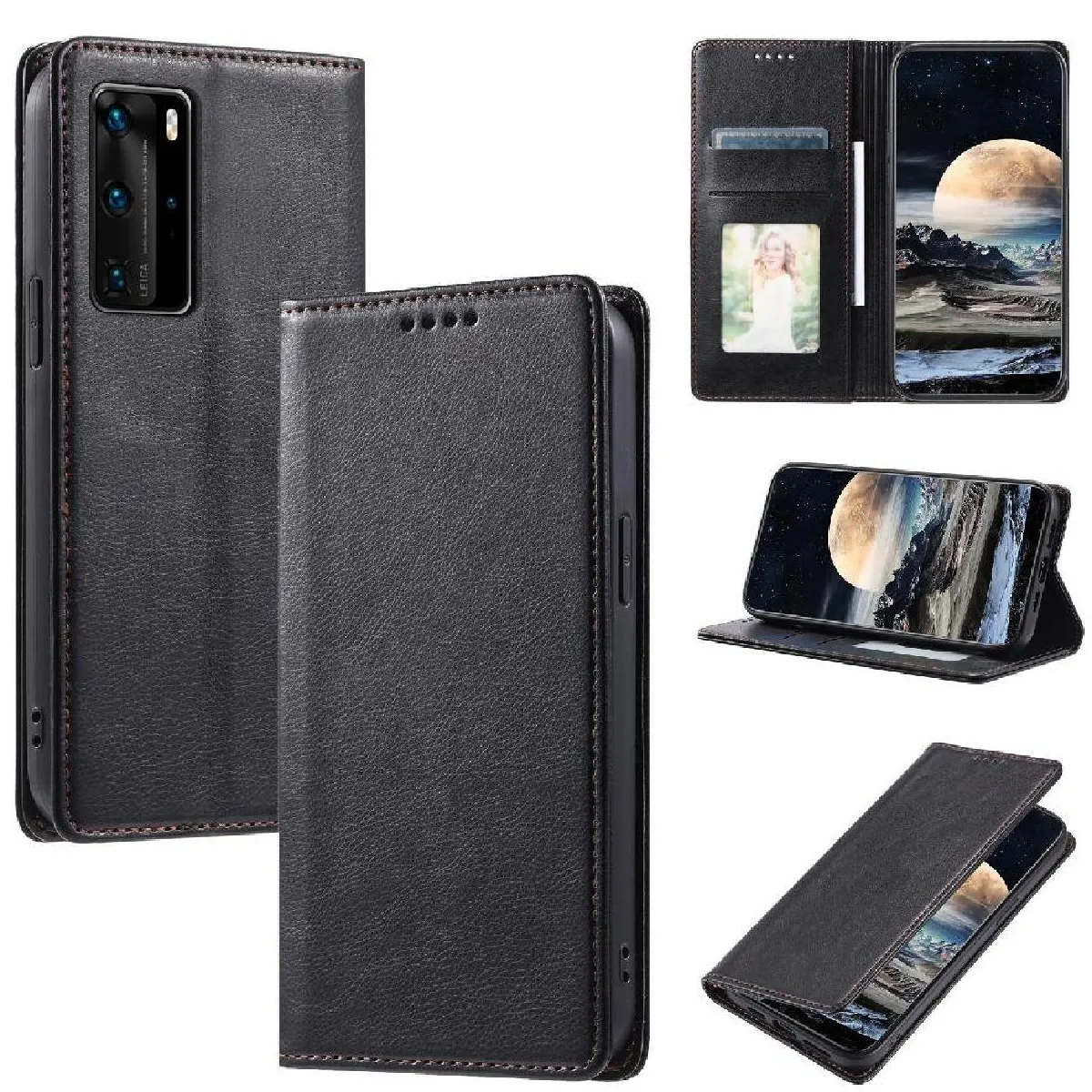Générique Noir Étui Portefeuille Avec Support Intégré Huawei P40 Pro