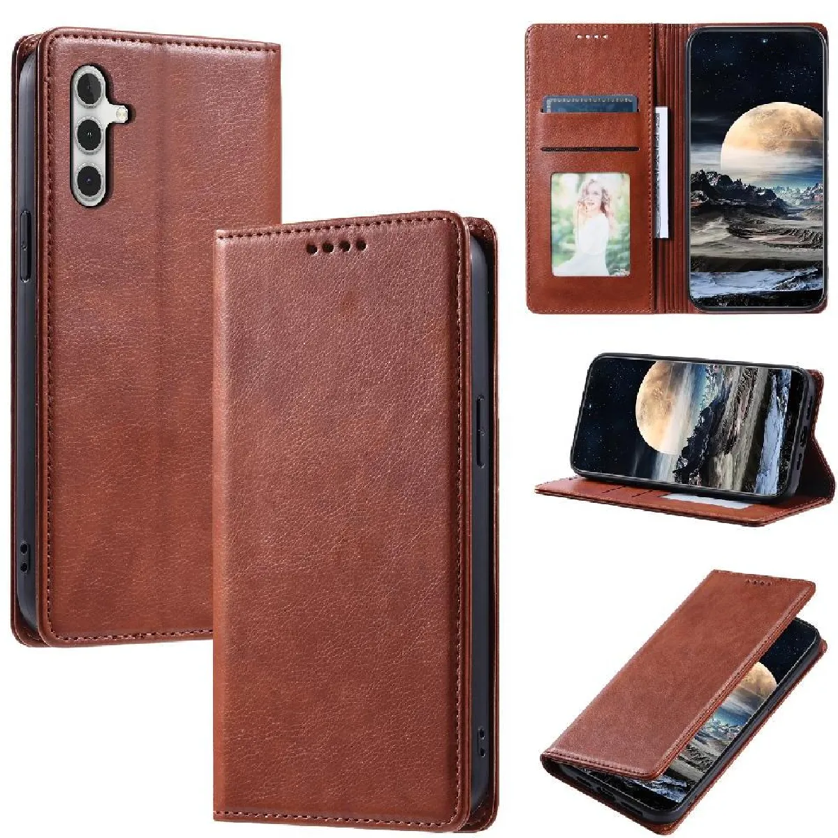 Générique Marron Étui Portefeuille À Fermeture Magnétique Samsung Galaxy A14 4G/5G