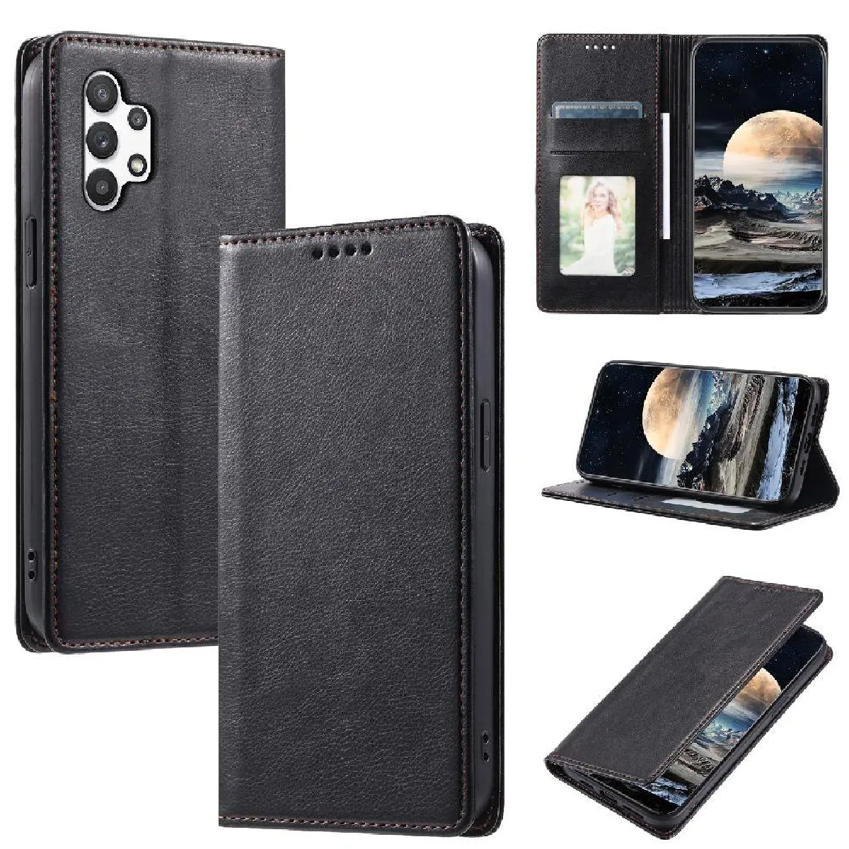 Générique Noir Étui Portefeuille En Similicuir Avec Support Pour Samsung Galaxy M32 5G