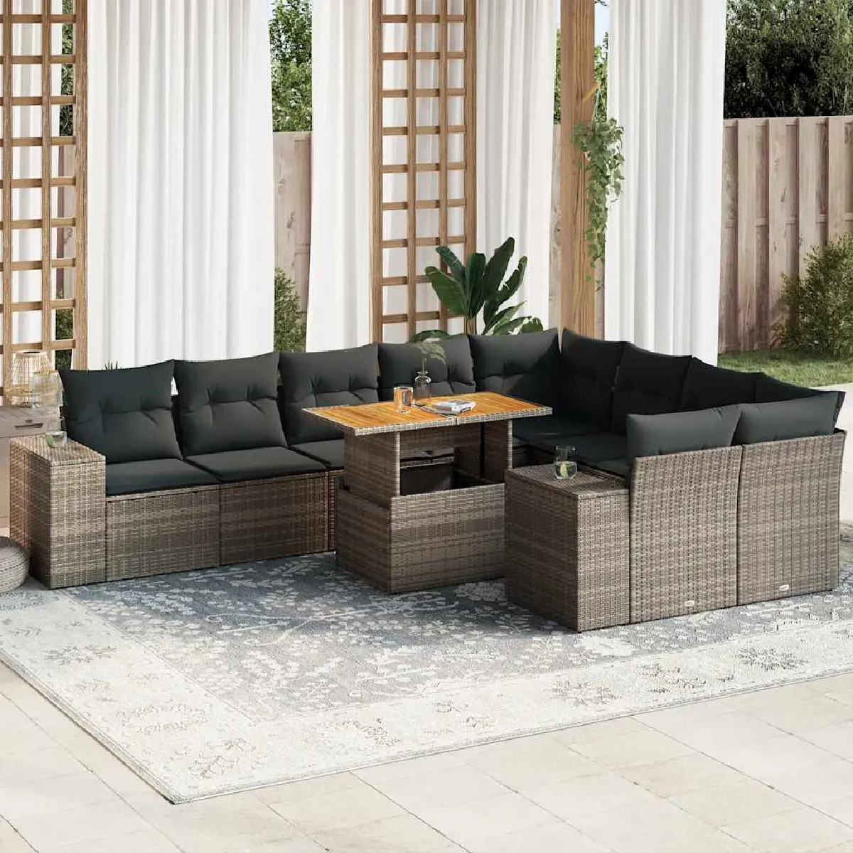 VIDAXL Salon de jardin 10 pcs résine tressée acacia - vue 3