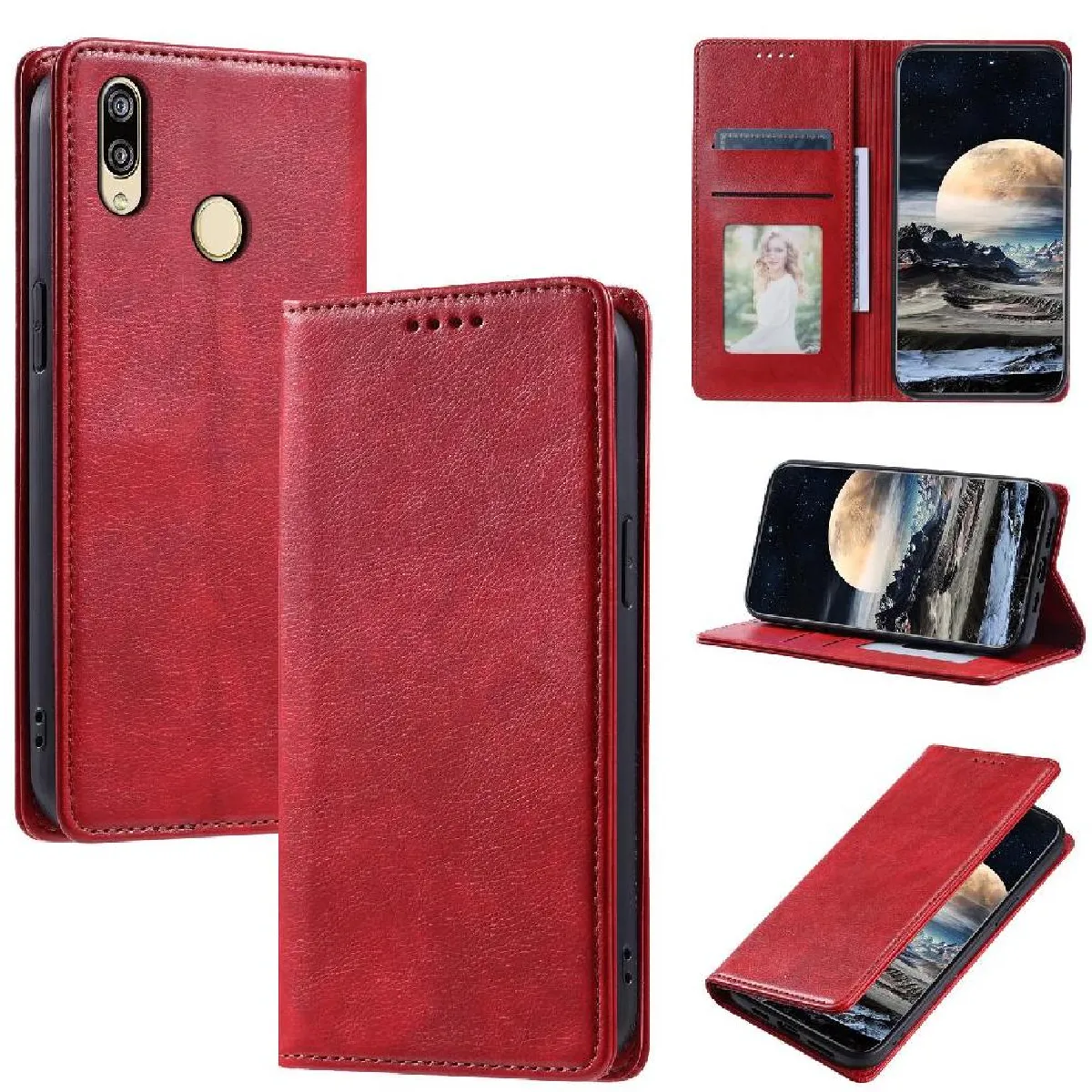 Générique Rouge Étui Portefeuille Avec Support Intégré Huawei Nova 3E