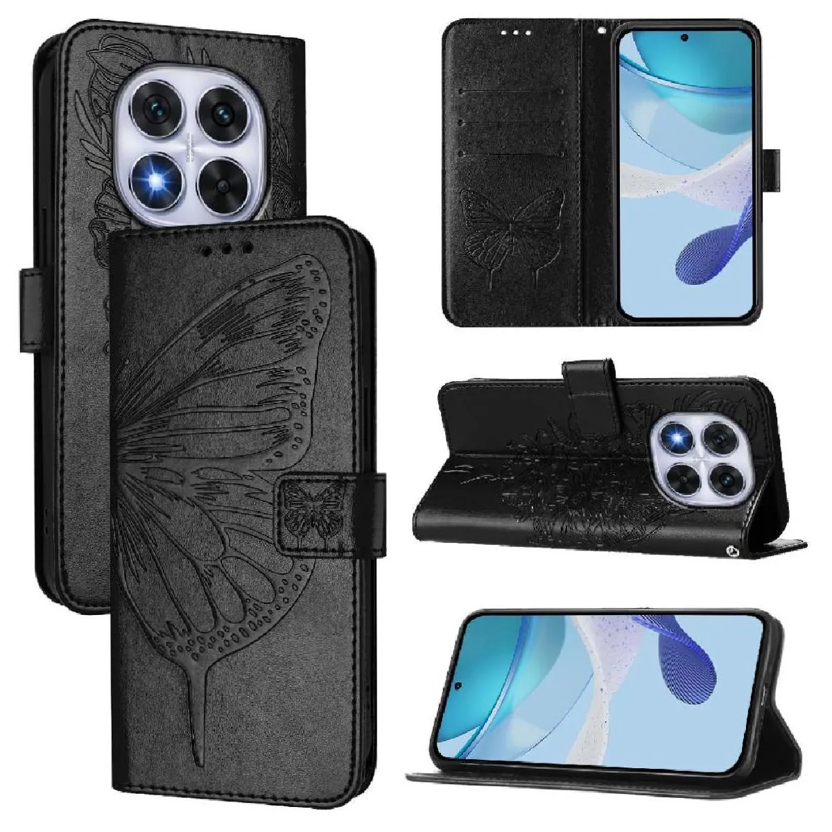 Étui Portefeuille Pour Xiaomi Redmi Note 14 Pro+ 5G – Tissu Oxford Noir, Rabat Magnétique, Fentes Cartes