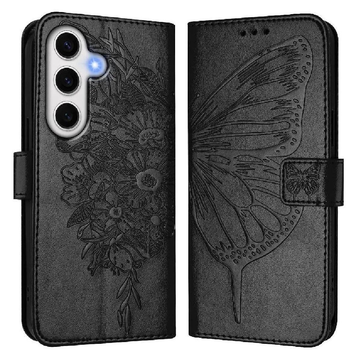 Générique Noir Étui Portefeuille Avec Support Multi-Positions Pour Samsung Galaxy S24 Fe