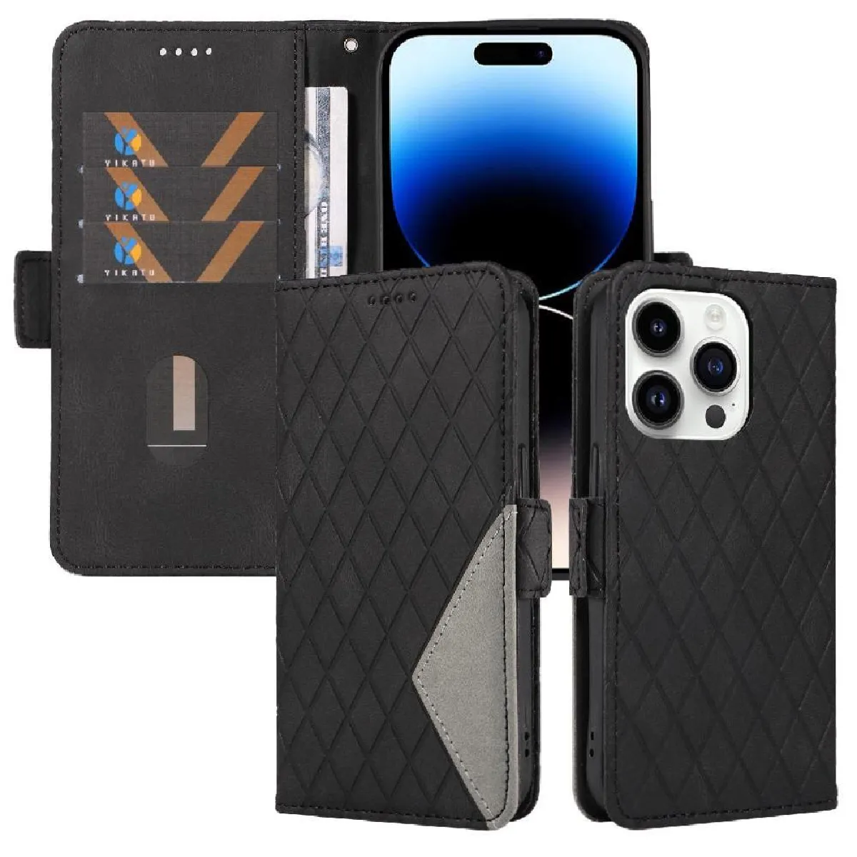 Générique Noir Étui À Rabat En Similicuir Iphone 14 Pro