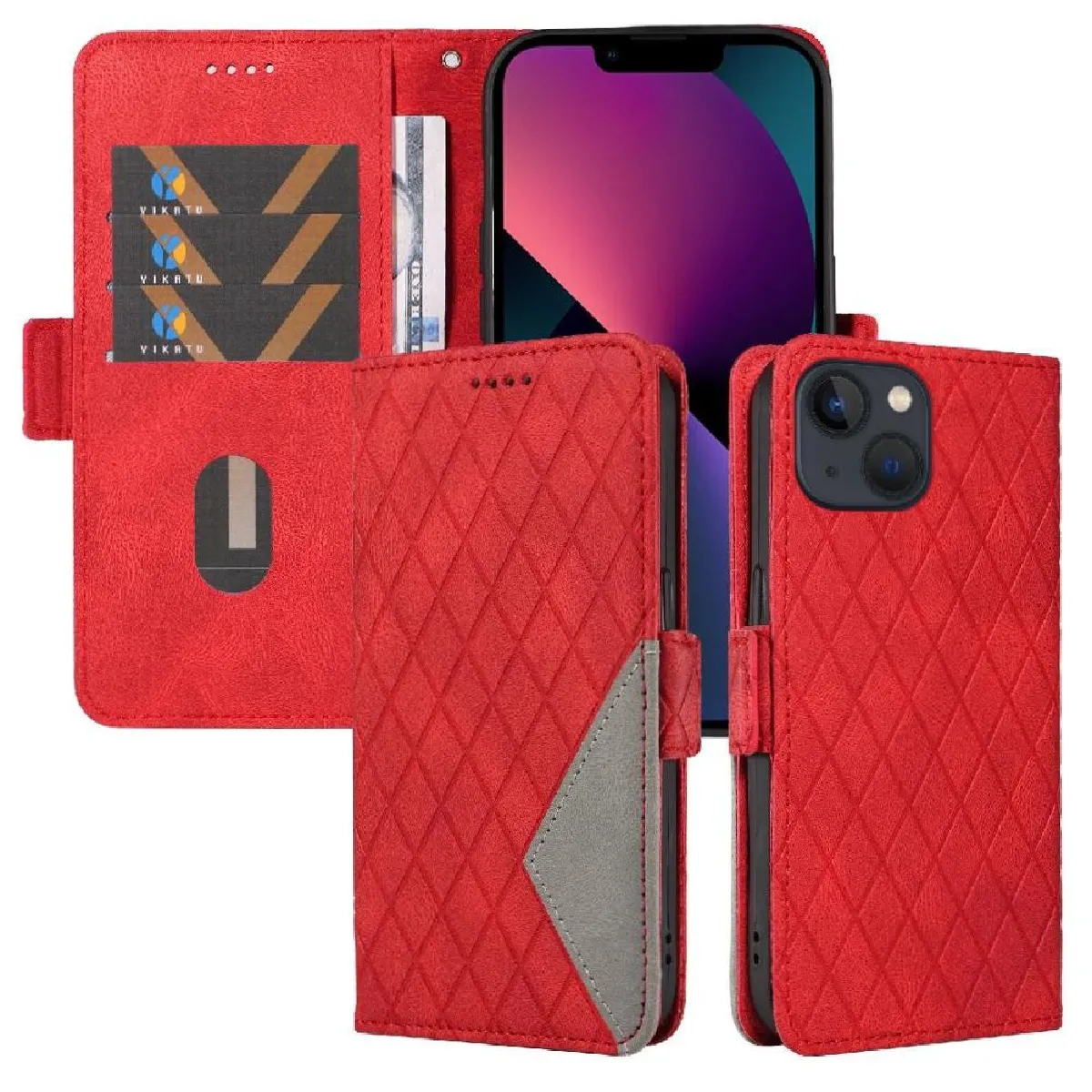 Générique Rouge Étui Portefeuille En Similicuir Et Plastique Iphone 13