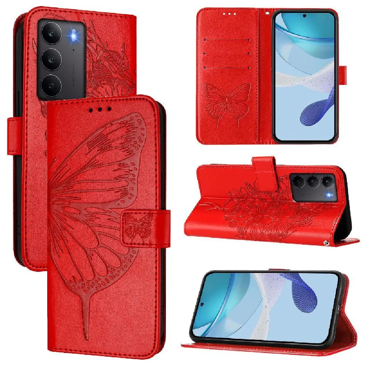 Générique Rouge Étui En Similicuir À Fermeture Magnétique Avec Support Intégré Realme C75 4G