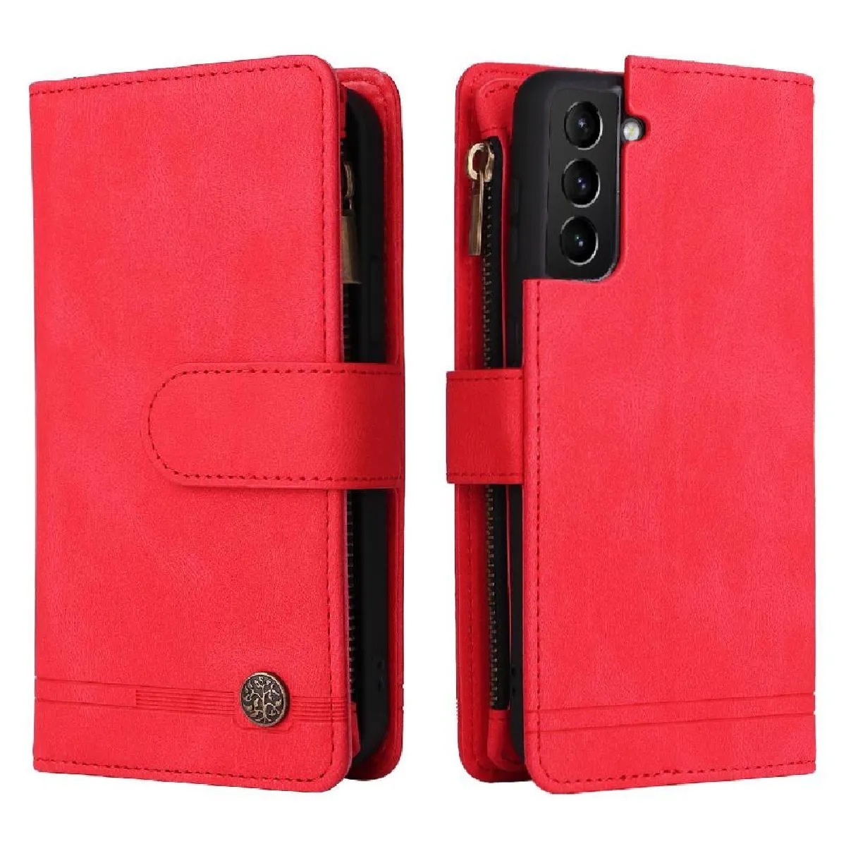 Générique Rouge Étui Portefeuille À Fermeture Magnétique Samsung Galaxy S21 Plus