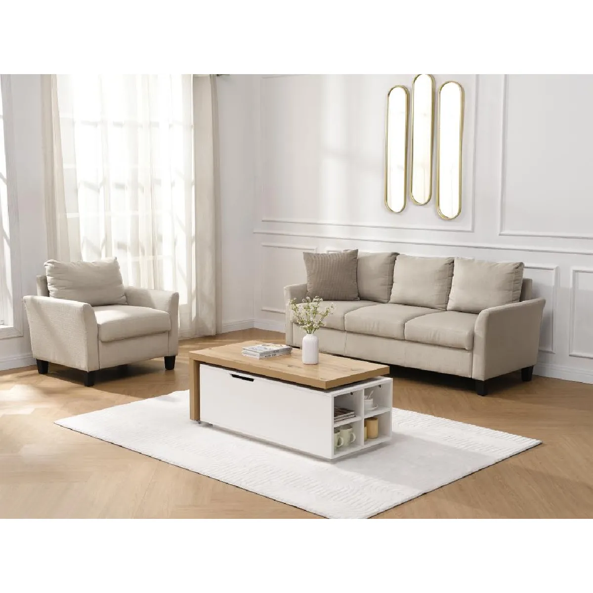 Comparer les prix de Vente-Unique Table Basse PELINIA - Blanc/Naturel