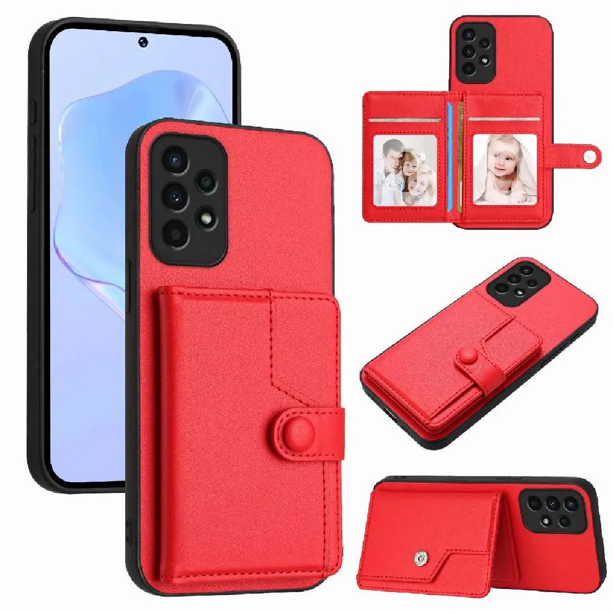 Générique Rouge Coque Porte-Cartes En Similicuir Avec Support Pour Samsung Galaxy A13 4G