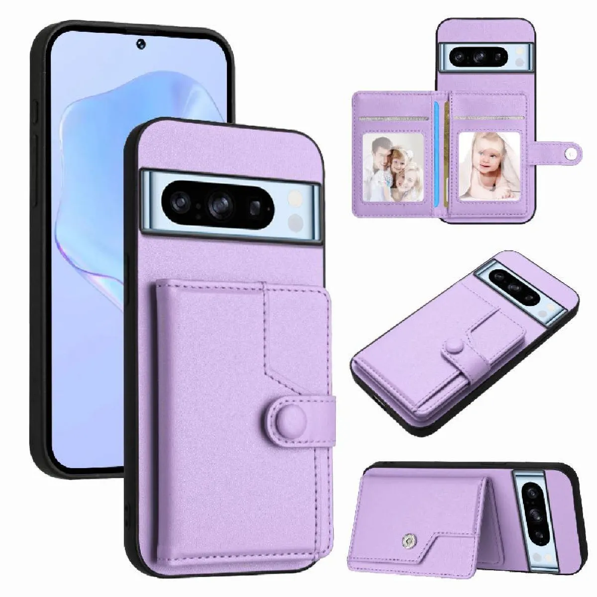 Générique Violet Coque Portefeuille Avec Support Google Pixel 8 Pro