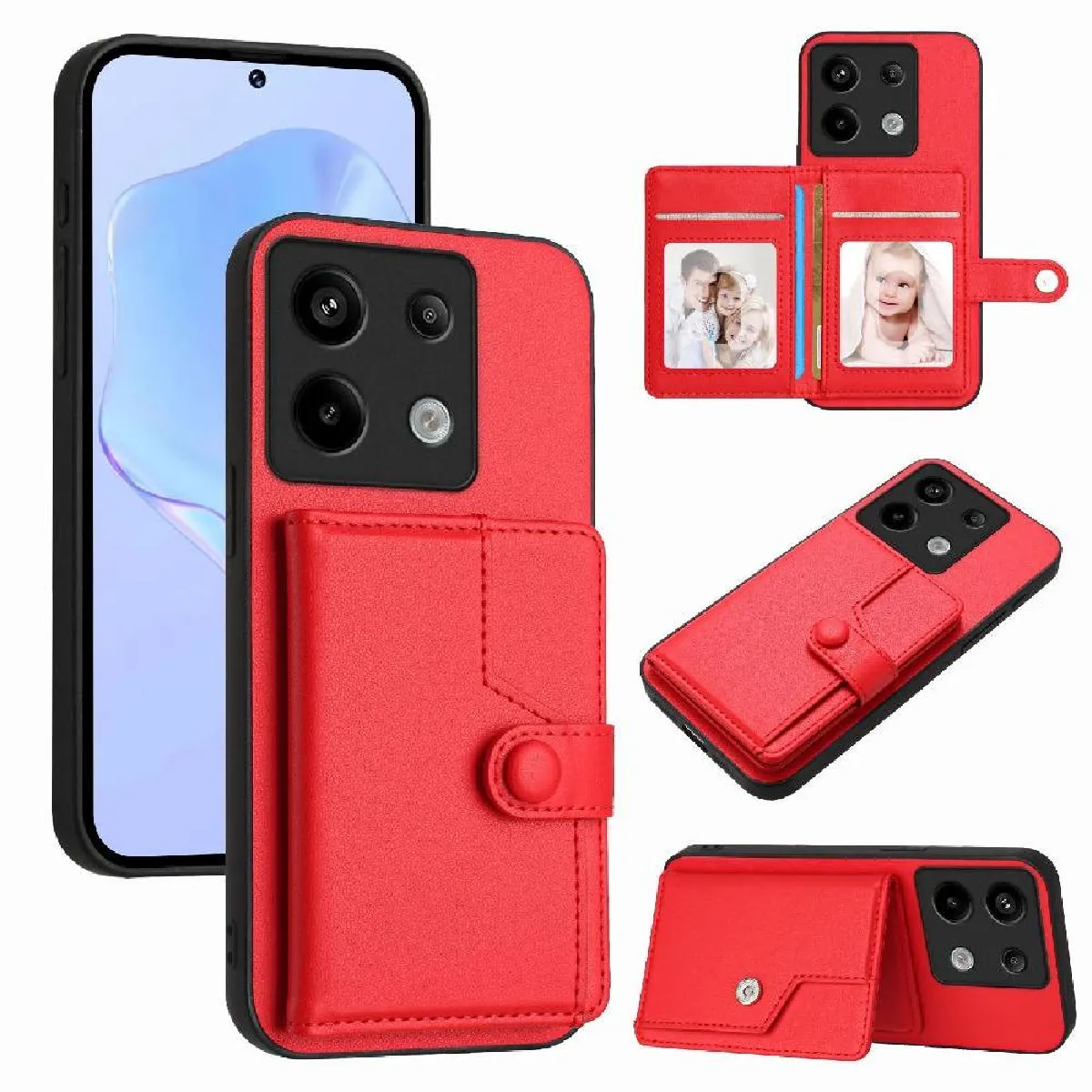 Générique Rouge Coque Portefeuille En Similicuir Avec Support Xiaomi Redmi Note 13 Pro 5G