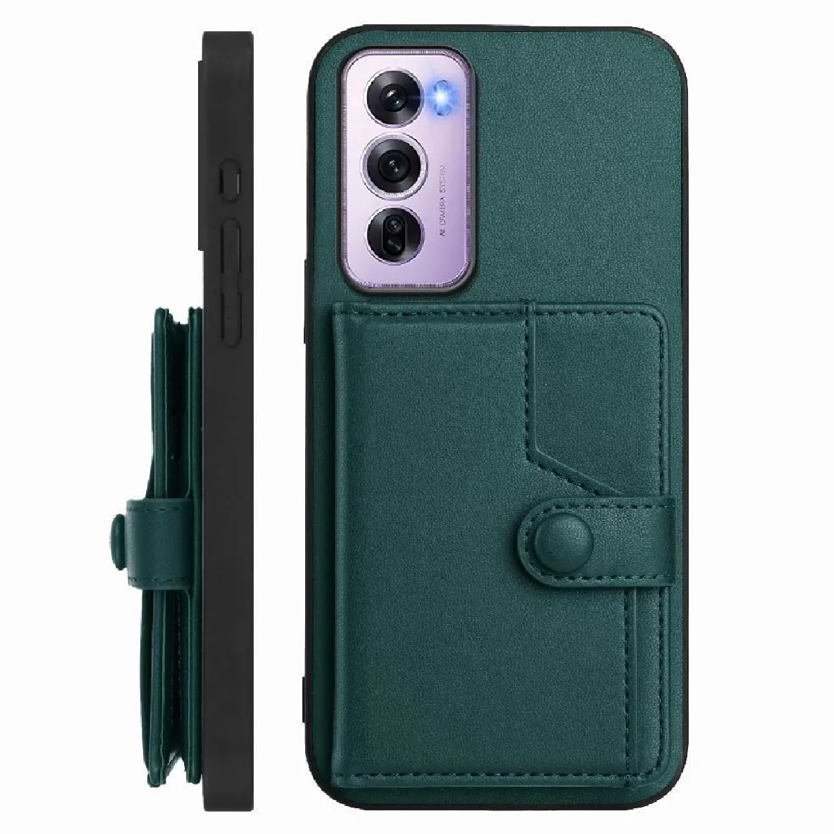 Générique Vert Coque Portefeuille Avec Support Oppo Reno 12 Pro