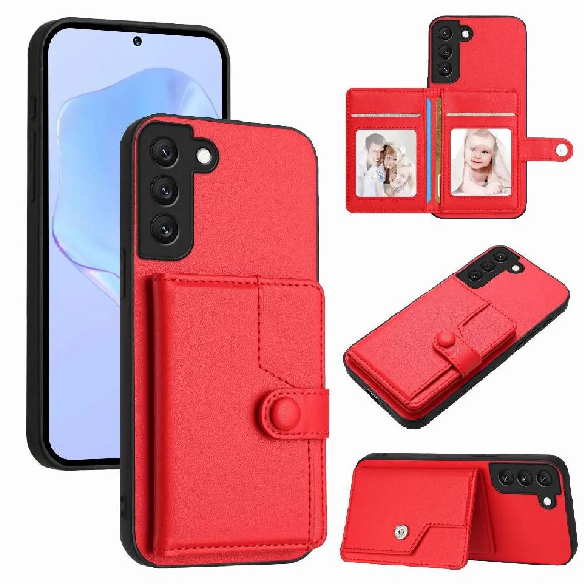 Générique Rouge Coque Portefeuille En Similicuir Et Plastique Samsung Galaxy S22 Pro