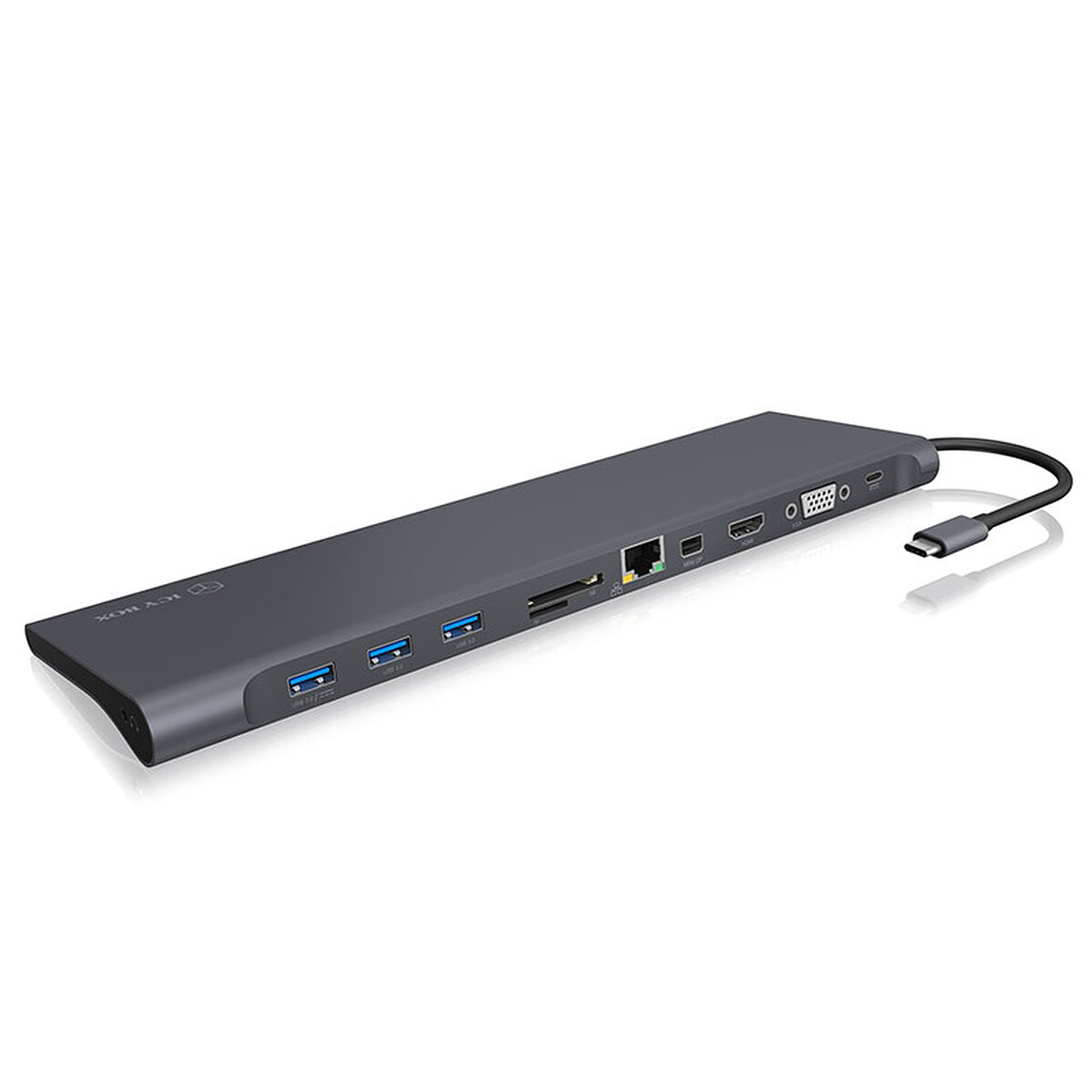 Station d'accueil USB 3.0 Type C (HDMI/Mini DP/VGA/GbE/3x USB 3.0/Jack 3.5 mm combo/SD + Power Delivery 2.0 - 60 Watts)