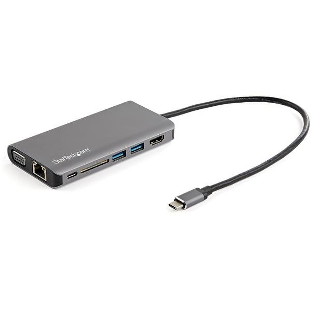 Station d'accueil / Adaptateur USB-C vers HDMI/VGA, RJ45, Audio/Micro, 1 x USB 3.0 Type C, 2 x USB 3.1 Type A, Lecteur carte SD et Power Delivery 3.0