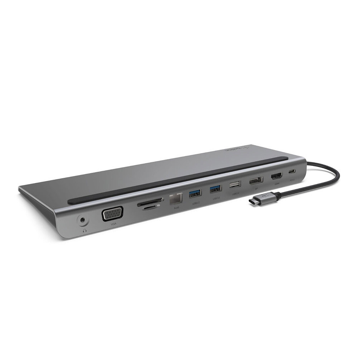 Station d'accueil USB-C avec 1x HDMI 4K, 1x DisplayPort, 1x VGA, 3x USB-A, 1x Gigabit Ethernet, 1x USB-C PD, 1x Jack 3.5 mm, 1x SD & microSD